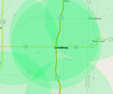 Internet Service Area - Map of Louisburg, Kansas